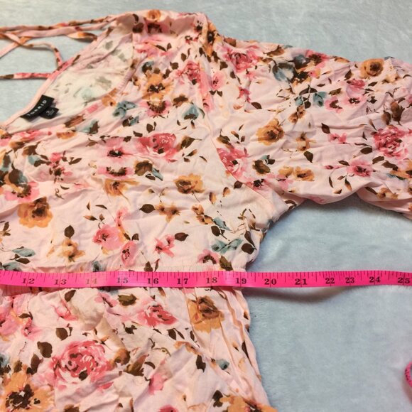 Torrid Blouse Tunic Top 2X Womans Plus Pink Floral Criss Cross Back Drawstring - Picture 9 of 15
